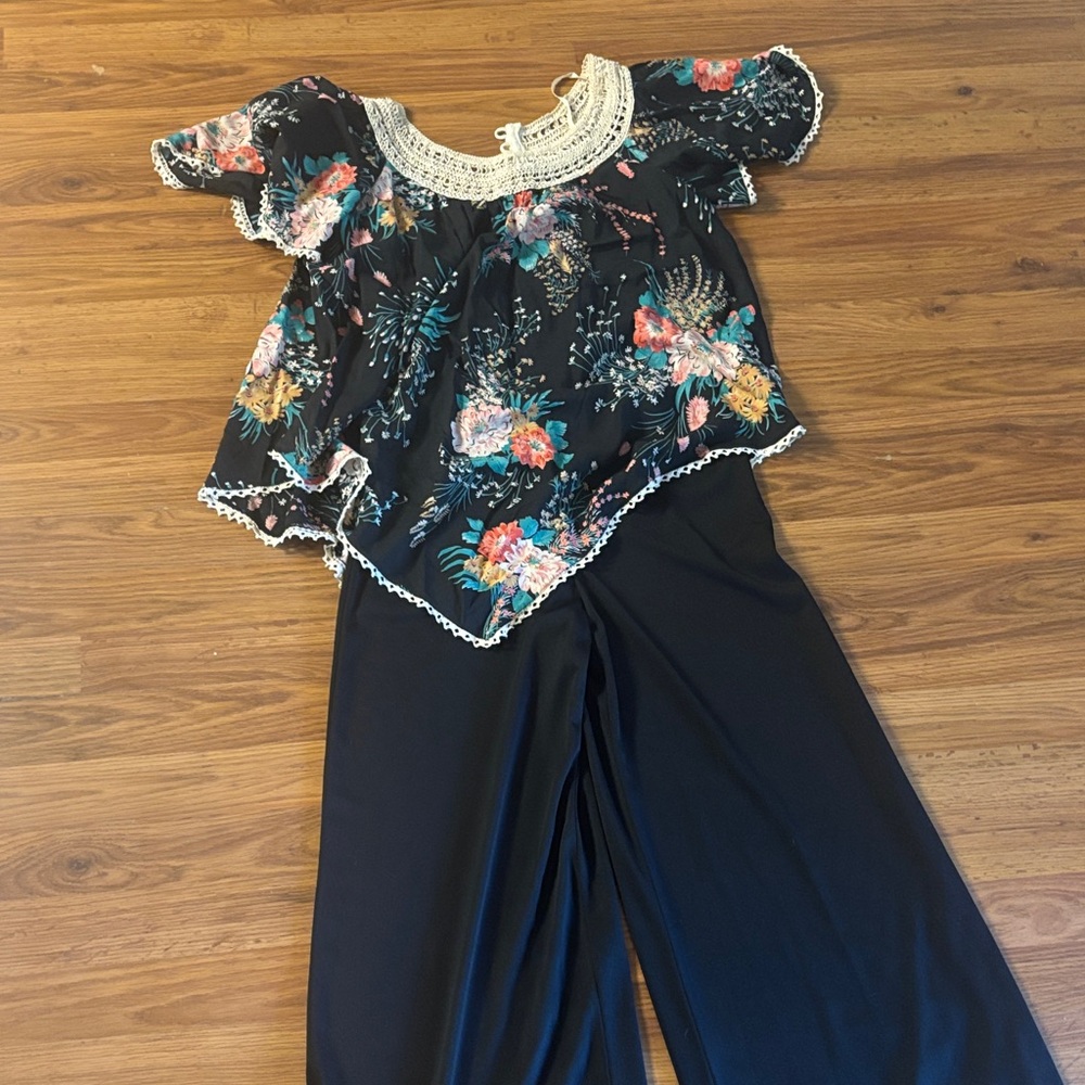 Vintage Jonathan Logan Floral Black Jumpsuit